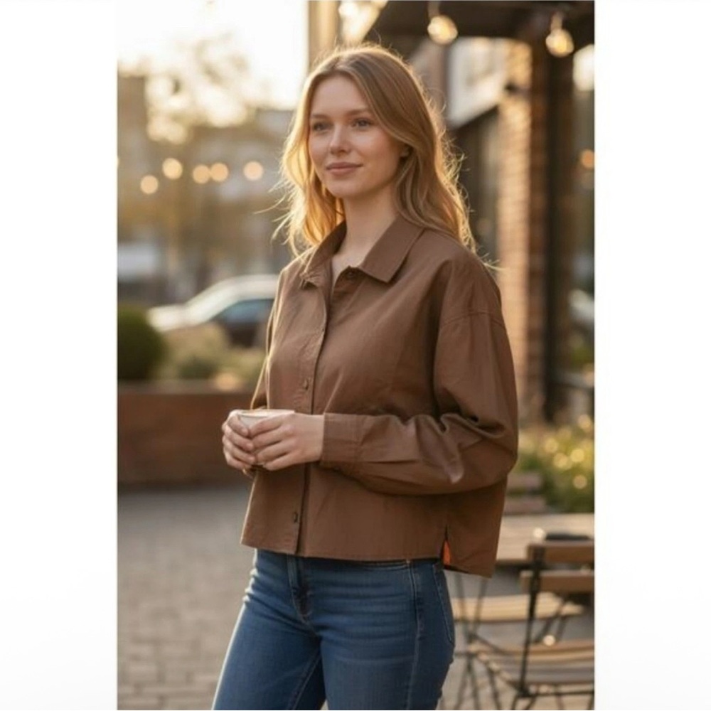 NWT Everlane The Woven 100% Cotton P.J. Top" Chestnut Chesnut Brown multiple sz - Picture 2 of 3